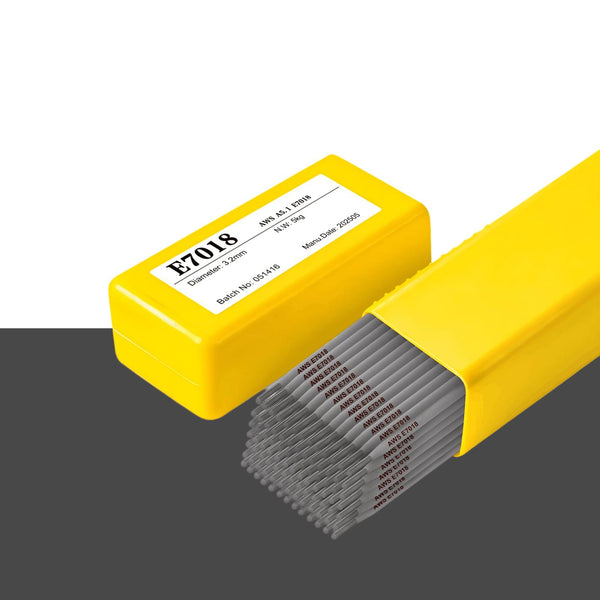 Simder E7018 welding rods in a yellow pack with bare ends showing