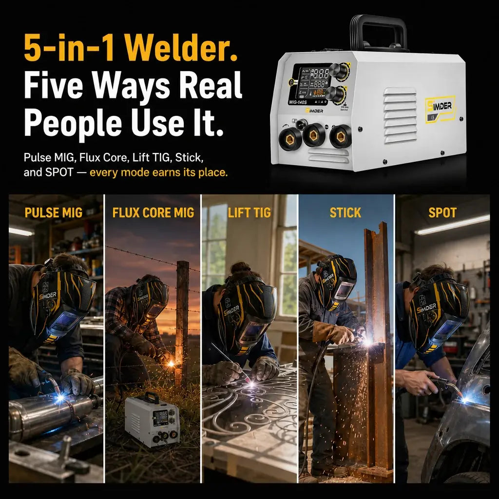 SSimder MIG-140 Gasless 5 in 1 Pulse MIG Welder