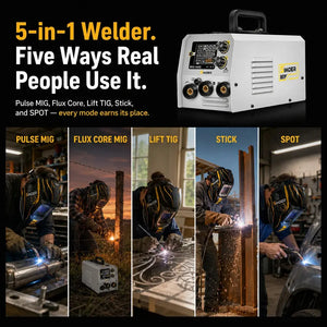 SSimder MIG-140S Gasless 5 in 1 Pulse MIG Welder Function