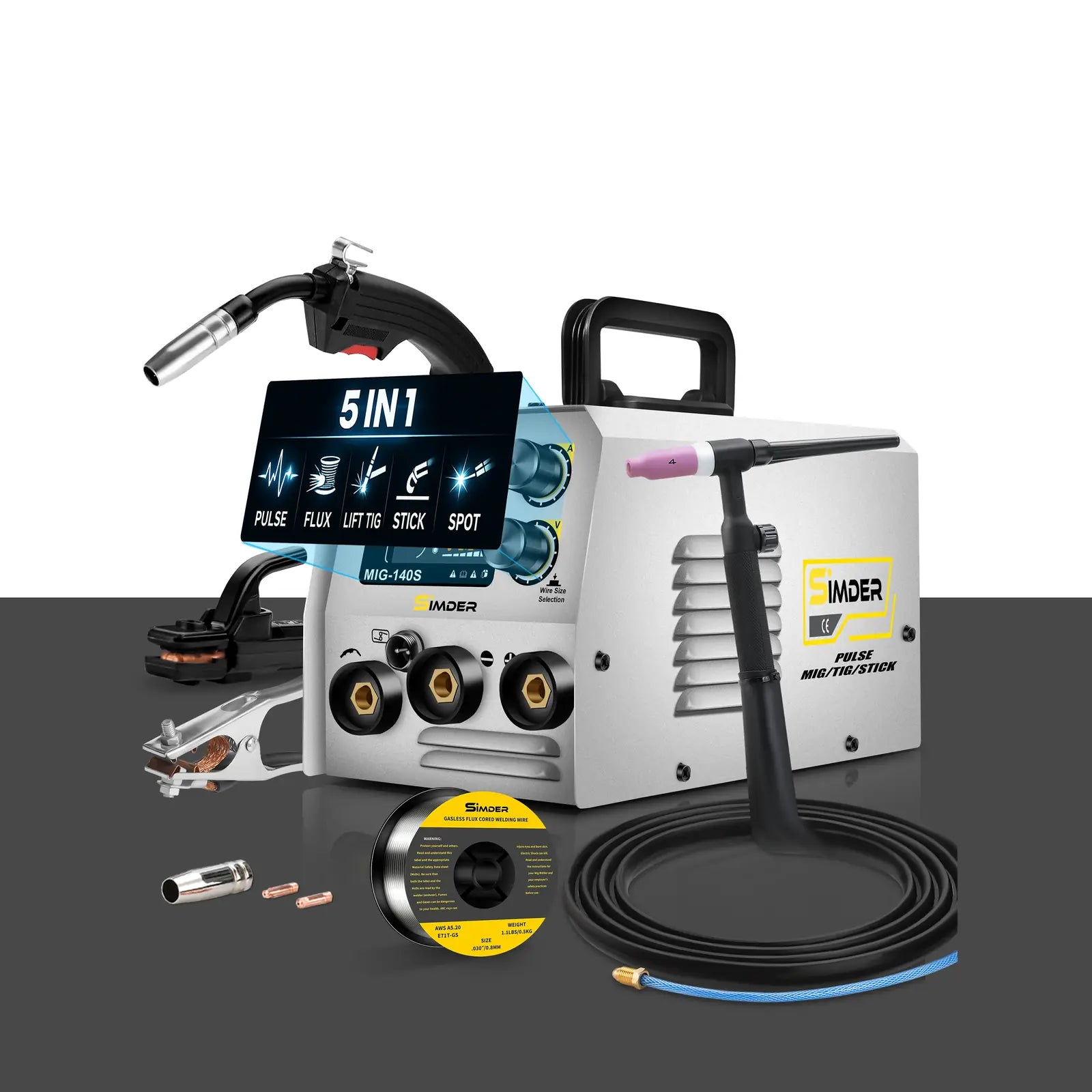 SSimder MIG-140 Gasless 5 in 1 Pulse MIG Welder