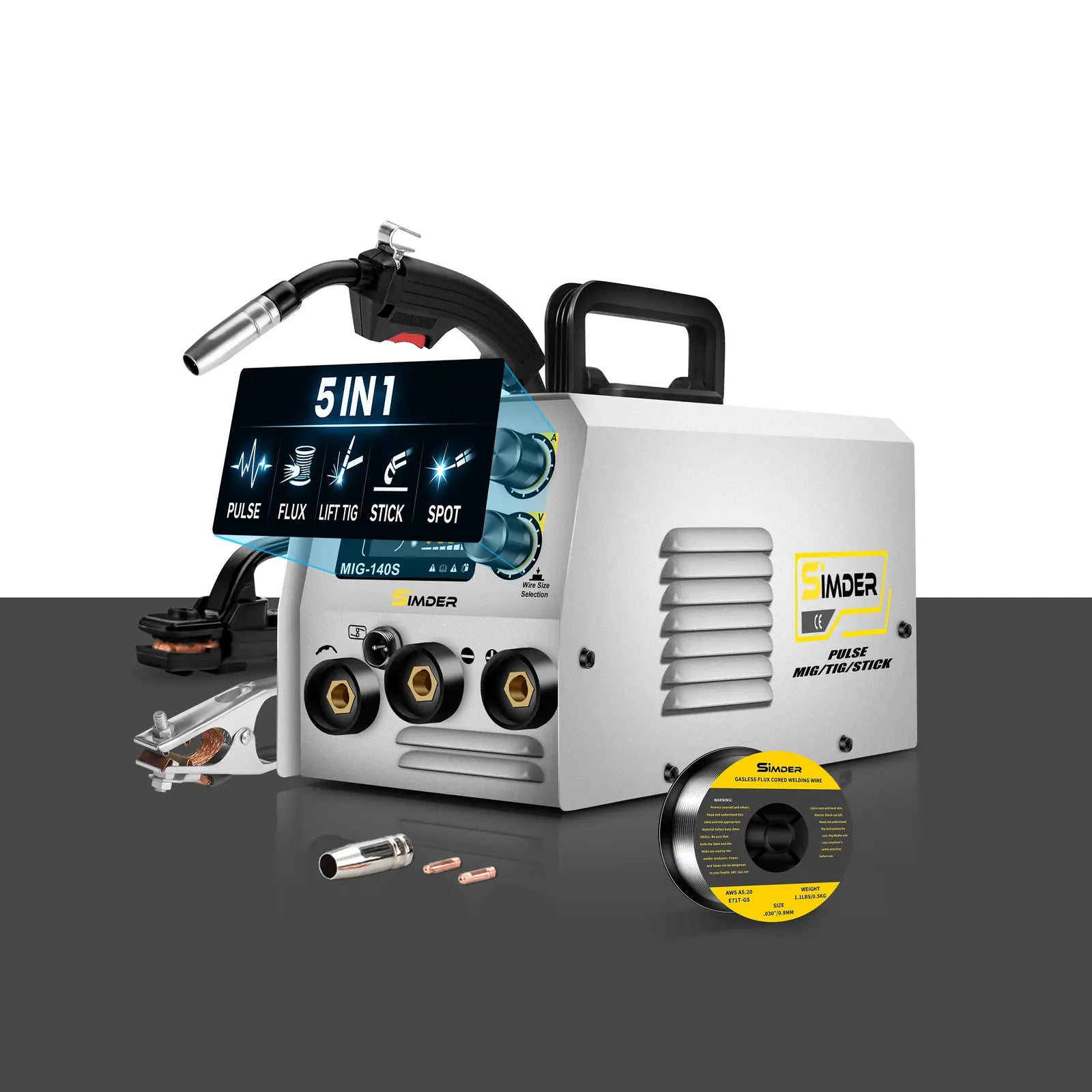 SSimder MIG-140 Gasless 5 in 1 Pulse MIG Welder
