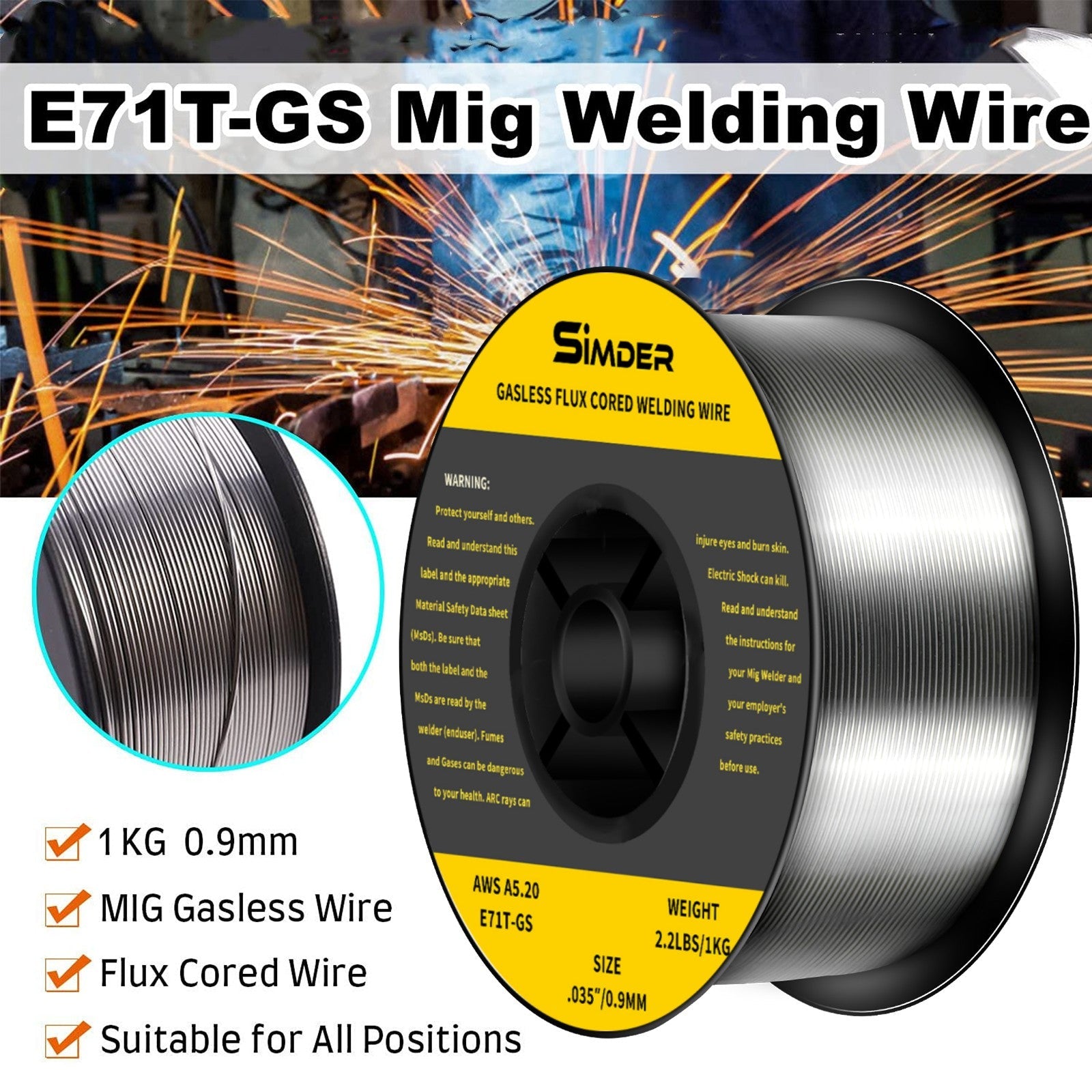 SSimder Flux Core Welding Wire E71TGS.035 2lbs - Welding